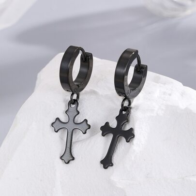 Men Cross Drop Earrings