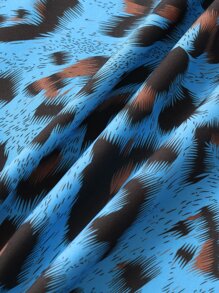 ROMWE MEN Street Life 男士豹纹口袋贴布衬衫，学校 - 藍色 - 查看 3