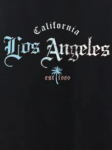 ROMWE MEN Hombres Camiseta con estampado de letra - Negro - Ver 3