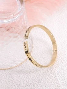 Heartbeat & Heart Detail Bangle - Yellow Gold - View 4
