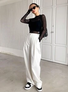 DAZY Top transparente de malla sin camiseta interior, ropa de mujer para otoño - Negro - Ver 5