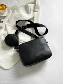 Mini Quilted Metal Decor Square Bag With Coin Purse - Black - View 5