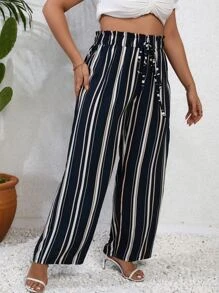 SHEIN VCAY Casual Gestreept Grote maten broeken Geknoopt Broek met