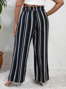 SHEIN VCAY Casual Gestreept Grote maten broeken Geknoopt Broek met