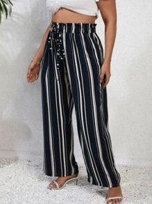 SHEIN VCAY Casual Gestreept Grote maten broeken Geknoopt Broek met