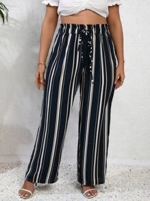 SHEIN VCAY Casual Gestreept Grote maten broeken Geknoopt Broek met
