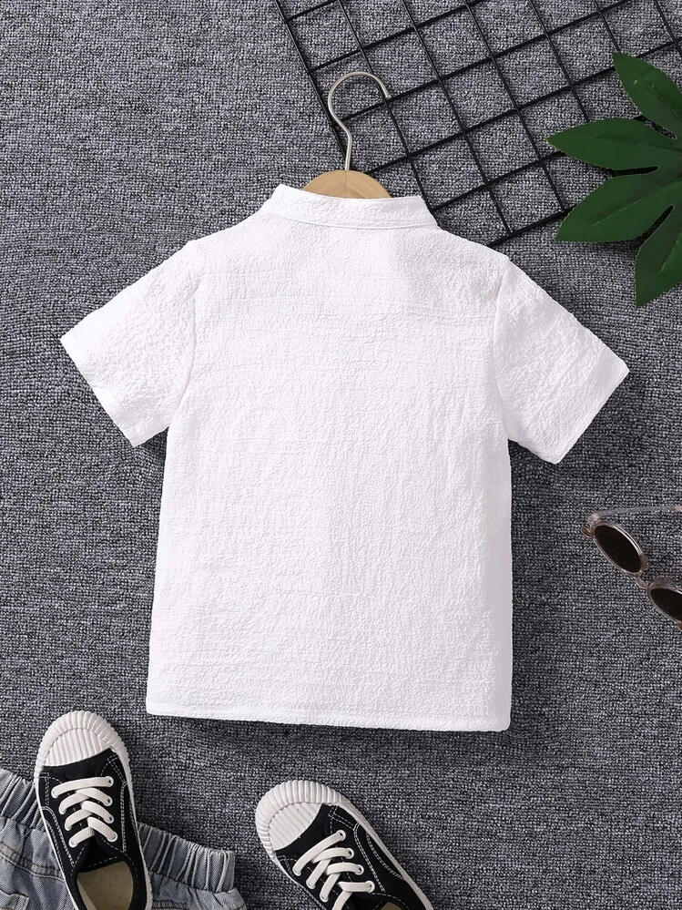 Toddler Boys Half Button Pocket Patched Shirt - White - View 2