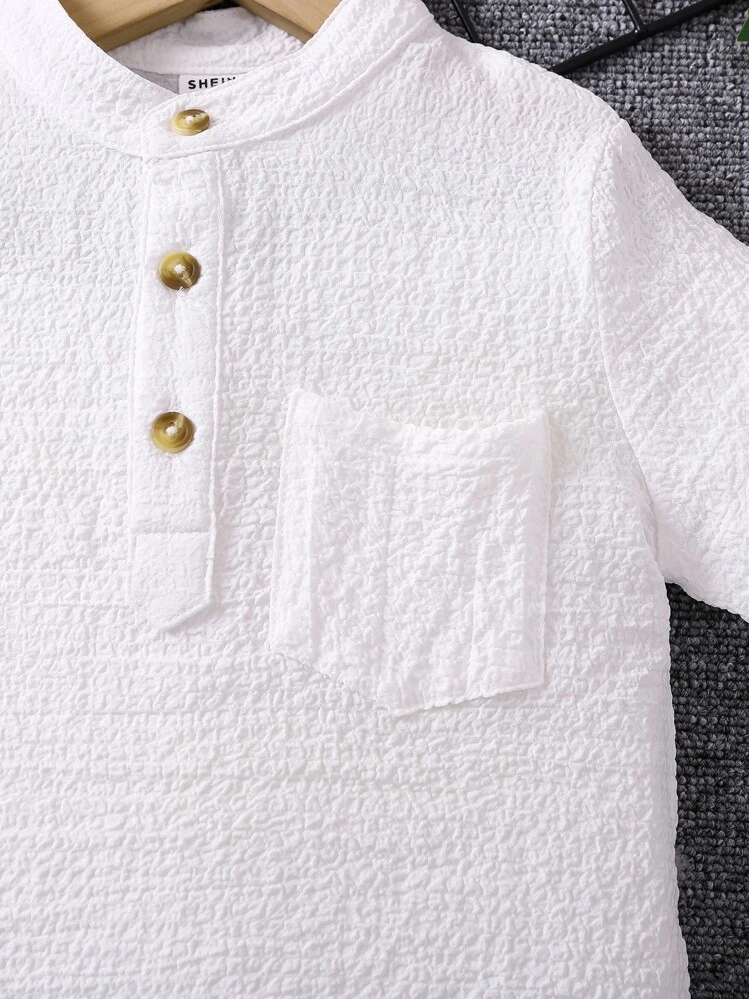 Toddler Boys Half Button Pocket Patched Shirt - White - View 3