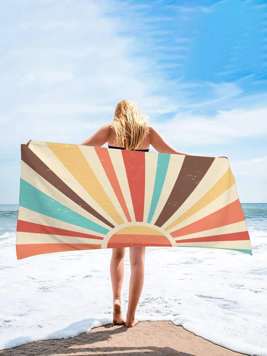 1入組幾何樣式海灘現代超細纖維矩形旅行沙灘巾適用於夏天