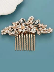 Lược trang trí hoa đính đá cho cô dâu - Vàng - Xem 1