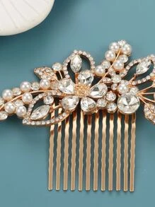 Lược trang trí hoa đính đá cho cô dâu - Vàng - Xem 3