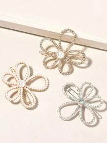 3pcs Faux Pearl Flower Decor Hair Clip - Gold - View 1