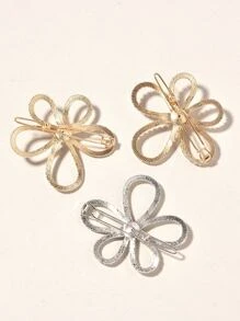 3pcs Faux Pearl Flower Decor Hair Clip - Gold - View 2