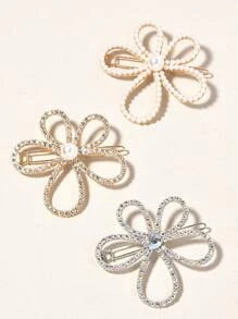 3pcs Faux Pearl Flower Decor Hair Clip - Gold - View 3
