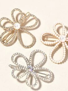 3pcs Faux Pearl Flower Decor Hair Clip - Gold - View 4