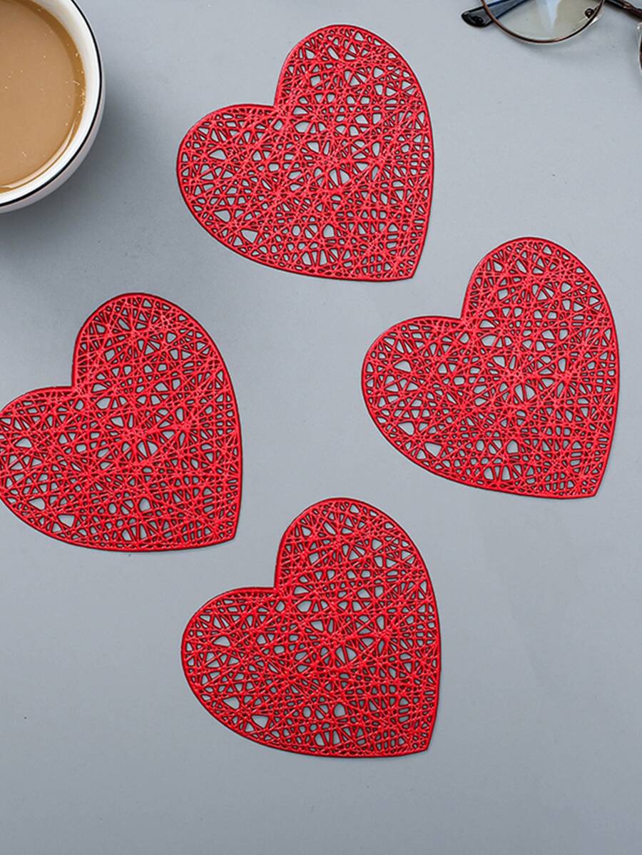 餐垫 2/4/6 件套 PVC 餐垫，适用于厨房餐桌，室内/室外可水洗耐热餐垫，可擦拭餐桌垫和杯垫，适用于露营、节日、婚礼、派对 - 紅色 - 查看 1