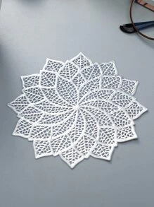 4 PVC Placemat, Phong Cách Châu Âu Kim Loại Hình Chiếc Lá Rỗng Ra Bàn Cho Bàn Ăn - Bạc - Xem 1