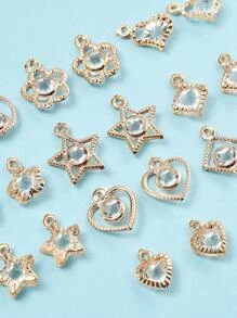 1盒100入組10款挂件電鍍鐵吊飾帶水晶水鑽混合形狀隨機水鑽裝飾星星和心形DIY吊墜