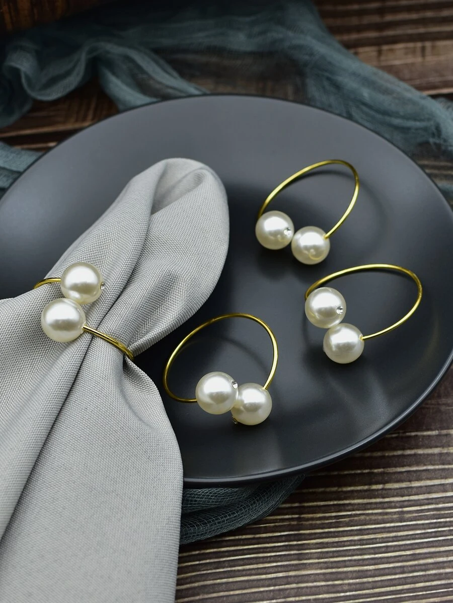 4个优雅家居装饰餐巾环，珍珠餐巾环，适用于婚礼宴会 - 查看 1