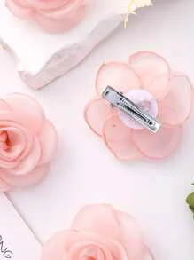 6个花朵装饰发夹，可爱粉色配饰，情人节饰品，爪夹，发卡，发夹 - 粉色 - 查看 4