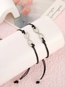 2入組/套情侶無窮象徵裝飾手環 - 黑色 - 查看 2