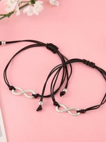 2入組/套情侶無窮象徵裝飾手環 - 黑色 - 查看 3