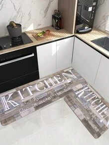 1/2 Pc Wood Grain Text Printed Kitchen Mat, Soft Plush Rectangular Non-Slip Floor Rug For Living Room, Dining Room, Kitchen - Multicolor - View 4
