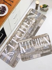 1/2 Pc Wood Grain Text Printed Kitchen Mat, Soft Plush Rectangular Non-Slip Floor Rug For Living Room, Dining Room, Kitchen - Multicolor - View 5