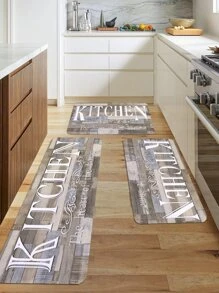 1/2 Pc Wood Grain Text Printed Kitchen Mat, Soft Plush Rectangular Non-Slip Floor Rug For Living Room, Dining Room, Kitchen - Multicolor - View 6