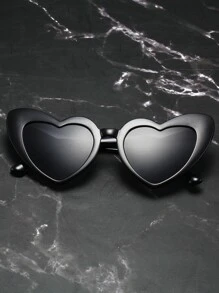 Cute One Pair Of Women PC Lens Y2K Style Heart Shaped Fashionable Fashion Glasses With Decoration, Suitable For Daily Wear, Traveling, Playing And Festival Parties. For Summer Beach Vacation,Outdoor,Travel - Black - View 4
