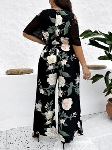 SHEIN Unity Jumpsuits Plus Size Cắt ra Dây kéo Hoa Tất cả trên in Boho - Nhiều màu - Xem 2