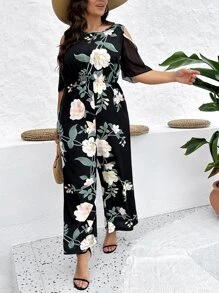 SHEIN Unity Jumpsuits Plus Size Cắt ra Dây kéo Hoa Tất cả trên in Boho - Nhiều màu - Xem 4