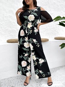 SHEIN Unity Jumpsuits Plus Size Cắt ra Dây kéo Hoa Tất cả trên in Boho - Nhiều màu - Xem 6