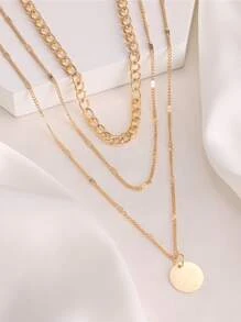 1入金色多層手工製作的金屬鍊項鏈,飾有心形、星形和蝴蝶吊墜,適合女性日常佩戴 - 金黃色 - 查看 2