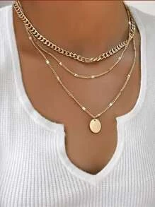 1入金色多層手工製作的金屬鍊項鏈,飾有心形、星形和蝴蝶吊墜,適合女性日常佩戴 - 金黃色 - 查看 3