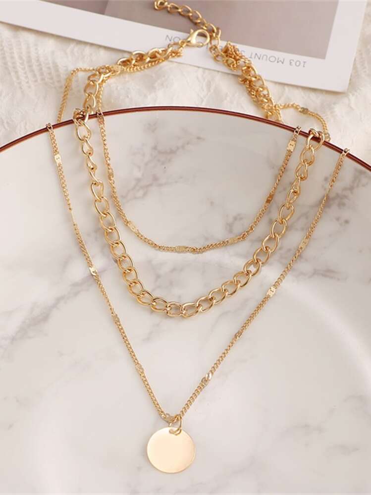 1入金色多層手工製作的金屬鍊項鏈,飾有心形、星形和蝴蝶吊墜,適合女性日常佩戴 - 金黃色 - 查看 4