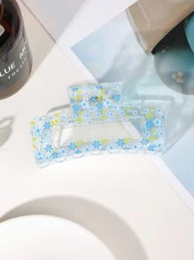 Floral Pattern Square Design Hair Claw - Multicolor - View 1
