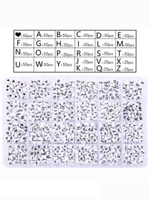 1200pcs/set Letter Detail Bead DIY Jewelry Accessory - Black and White - View 1