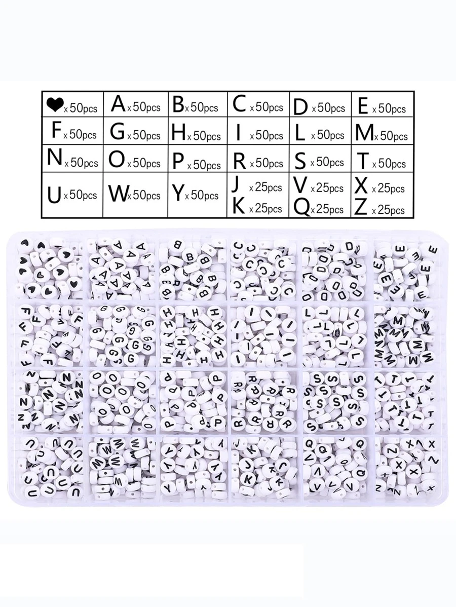 1200pcs/set Letter Detail Bead DIY Jewelry Accessory - Black and White - View 1