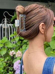 Floral Pattern Square Design Hair Claw - Multicolor - View 2