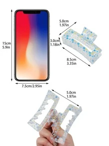 Floral Pattern Square Design Hair Claw - Multicolor - View 3
