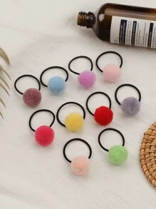 10入組絨球裝飾髮圈 - 彩色 - 查看 1