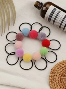10入組絨球裝飾髮圈 - 彩色 - 查看 2