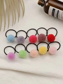 10入組絨球裝飾髮圈 - 彩色 - 查看 4