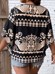 SHEIN LUNE Plus Graphic Print Batwing Sleeve Blouse - Multicolor - View 2