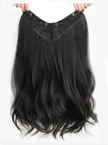 Clip In Medium Body Wave Synthetic Hair Extension - Black - View 2