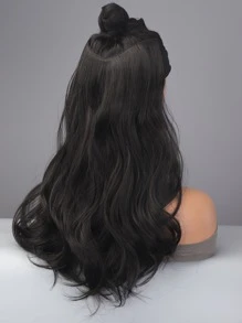 Clip In Medium Body Wave Synthetic Hair Extension - Black - View 3