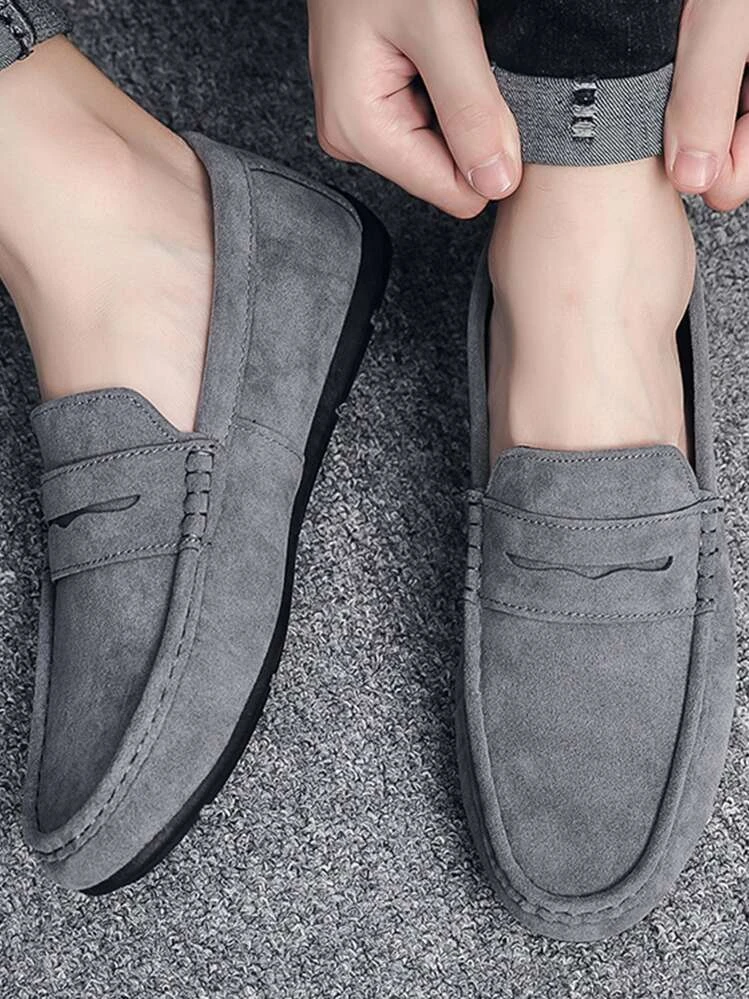 Men Penny Loafers Faux Suede Loafers Grey - Grey - View 1