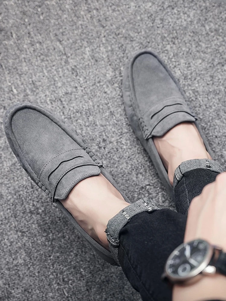 Men Penny Loafers Faux Suede Loafers Grey - Grey - View 2
