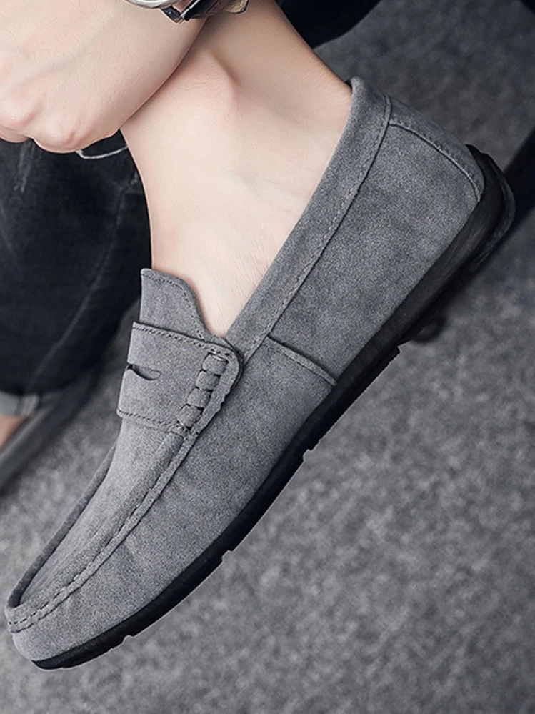 Men Penny Loafers Faux Suede Loafers Grey - Grey - View 4